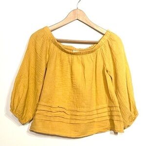 NWT Evereve Roan + Ryan Yellow off Shoulder Top Mira Pleated Blouse xs Gold